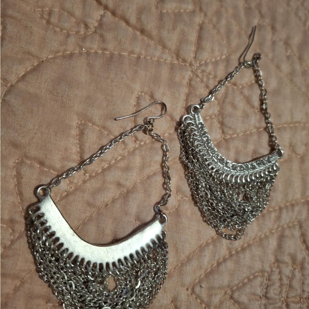 Silver Chain Fringe Drop Earrings - Women Jewelry